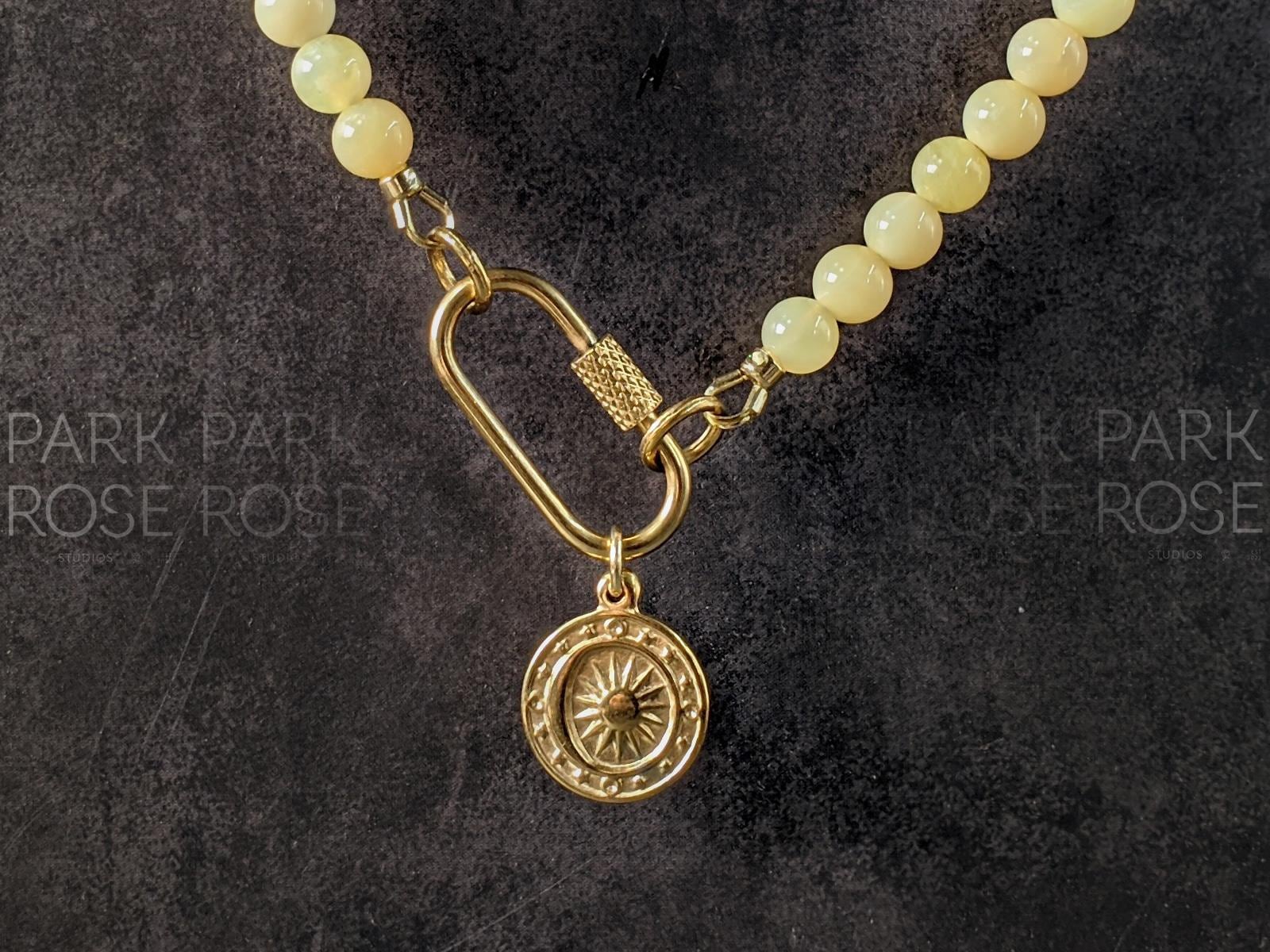 Australian Yellow Opal Carabiner Necklace With Medallion Charm
