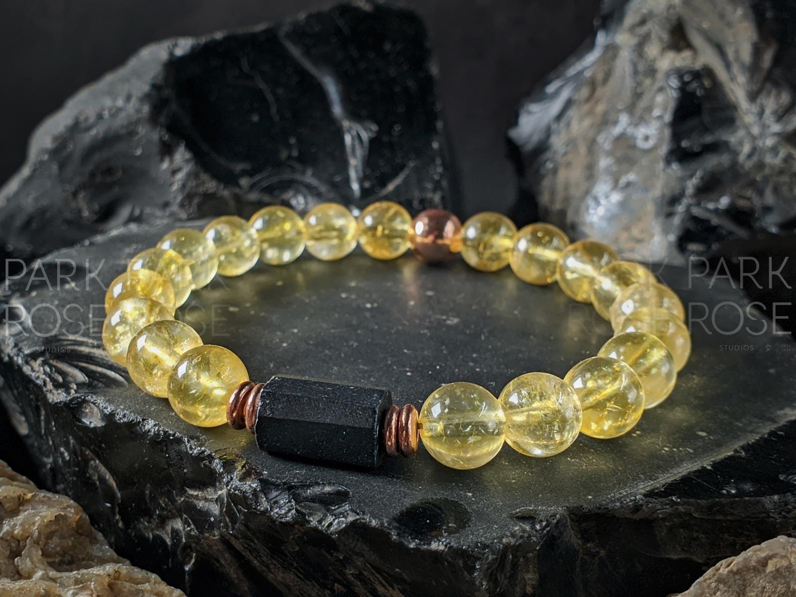Brazil Citrine, Copper & Africa Shungite Nugget Bracelet, Solar Plexus Chakra