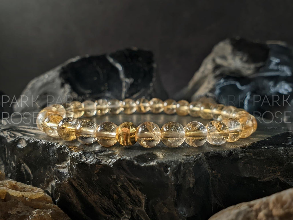 AAA Unheated Brazil Citrine Bracelet: 24K Gold Cat Eye Bead (6mm)
