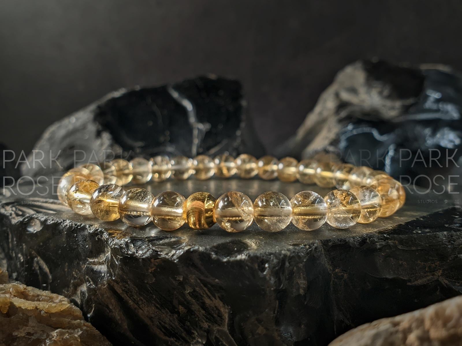 AAA Unheated Brazil Citrine Bracelet: 24K Gold Cat Eye Bead (6mm)