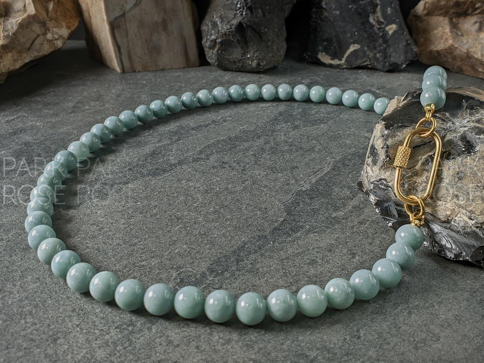 Natural Untreated Myanmar Jadeite Carabiner Necklace (8mm)