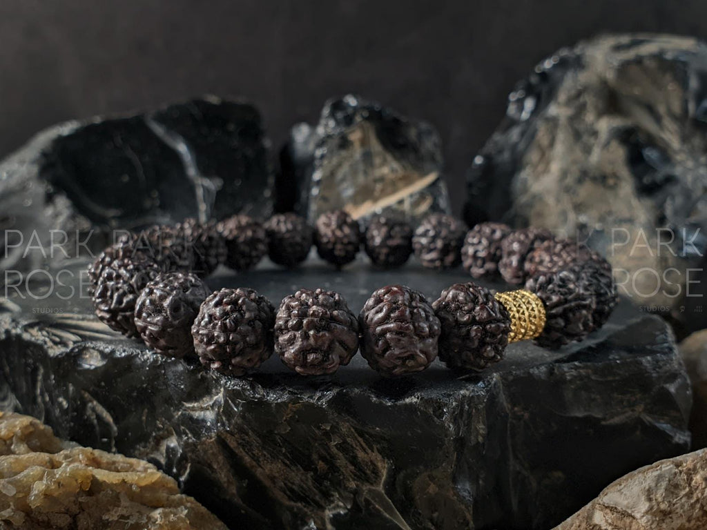 Nepal Rudraksha Dark Brown Mala Prayer Bead Bracelet (10/12mm)