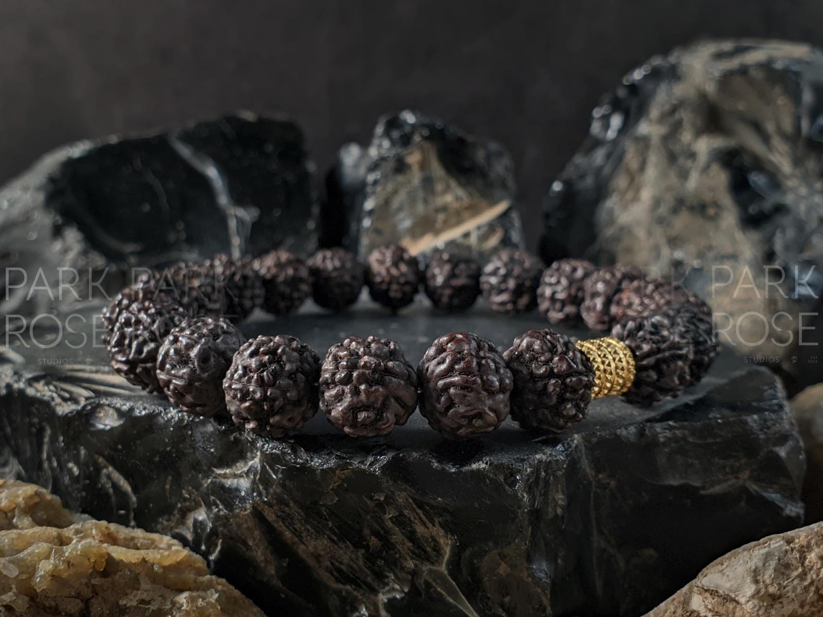 Nepal Rudraksha Dark Brown Mala Prayer Bead Bracelet (10/12mm)