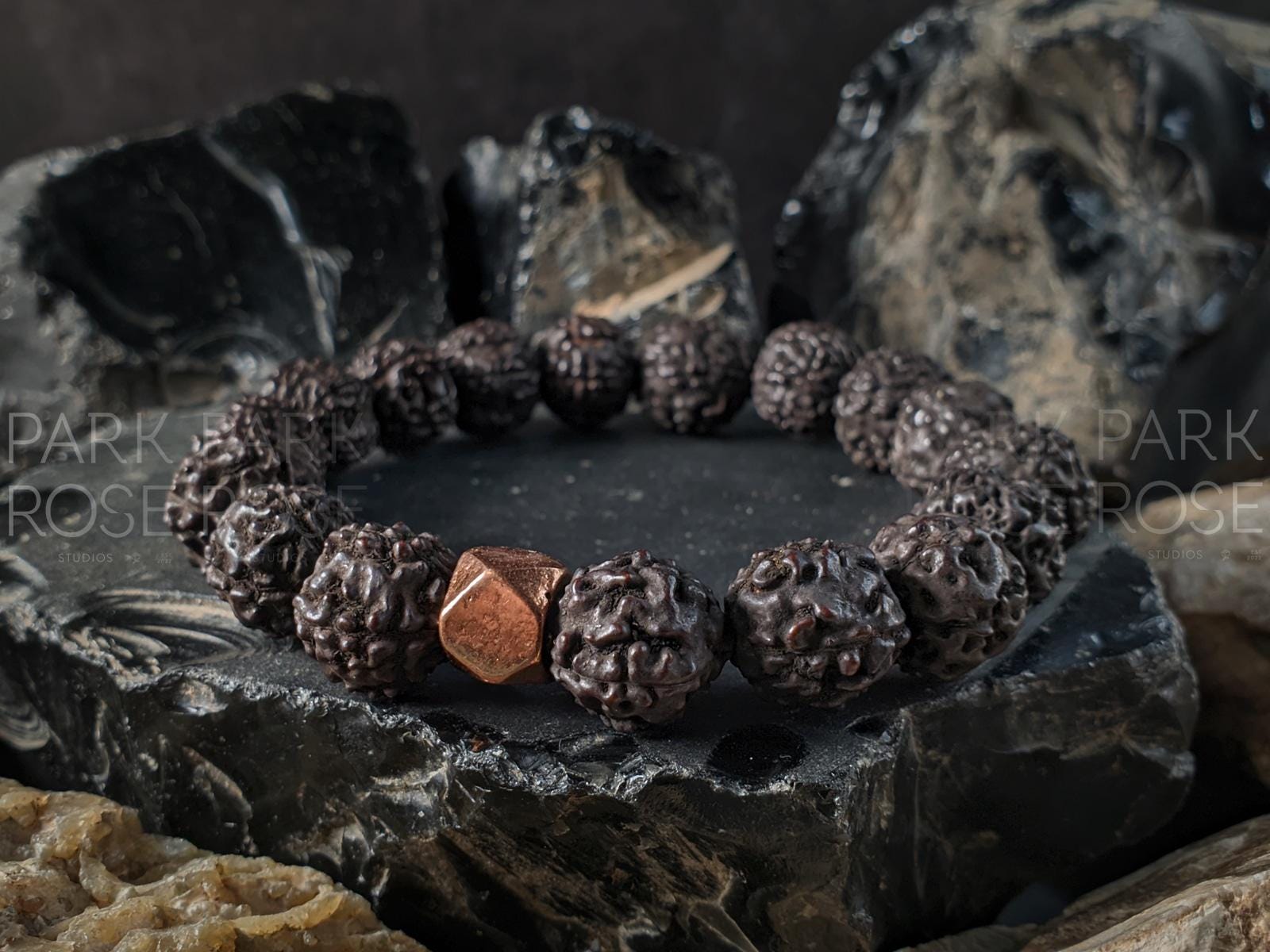 Nepal Rudraksha Dark Brown Mala Prayer Bead Bracelet (10/12mm)