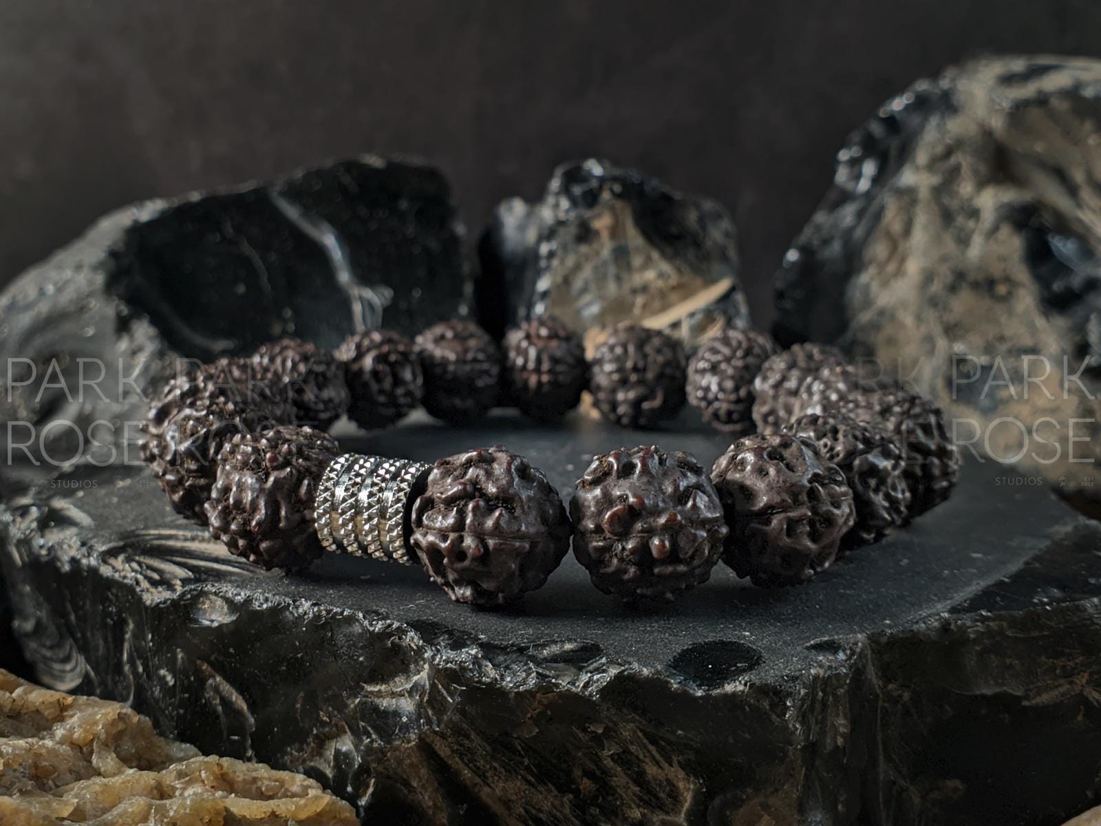 Nepal Rudraksha Dark Brown Mala Prayer Bead Bracelet (10/12mm)