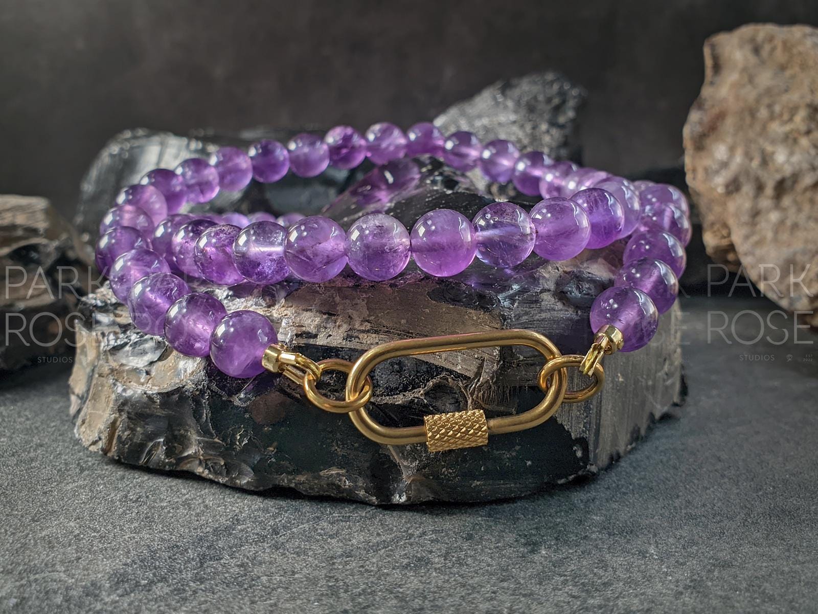 Lavender Amethyst Carabiner Gemstone Necklace (8mm)