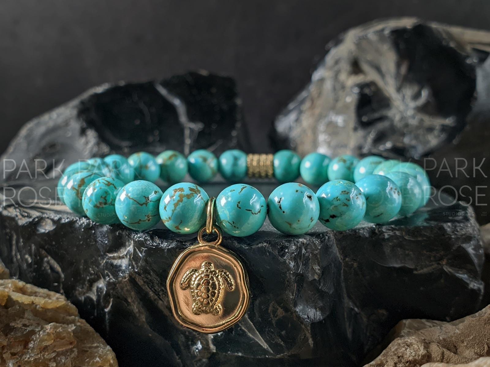Natural Turquoise Turtle Beaded Bracelet (8mm)