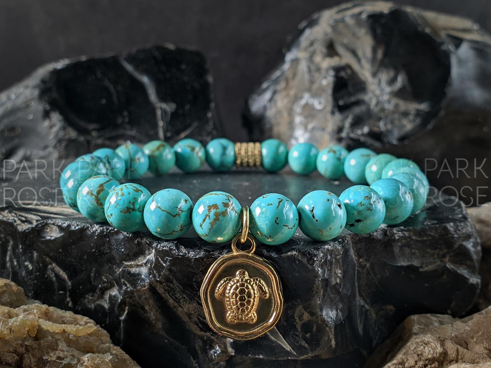 Natural Turquoise Turtle Beaded Bracelet (8mm)