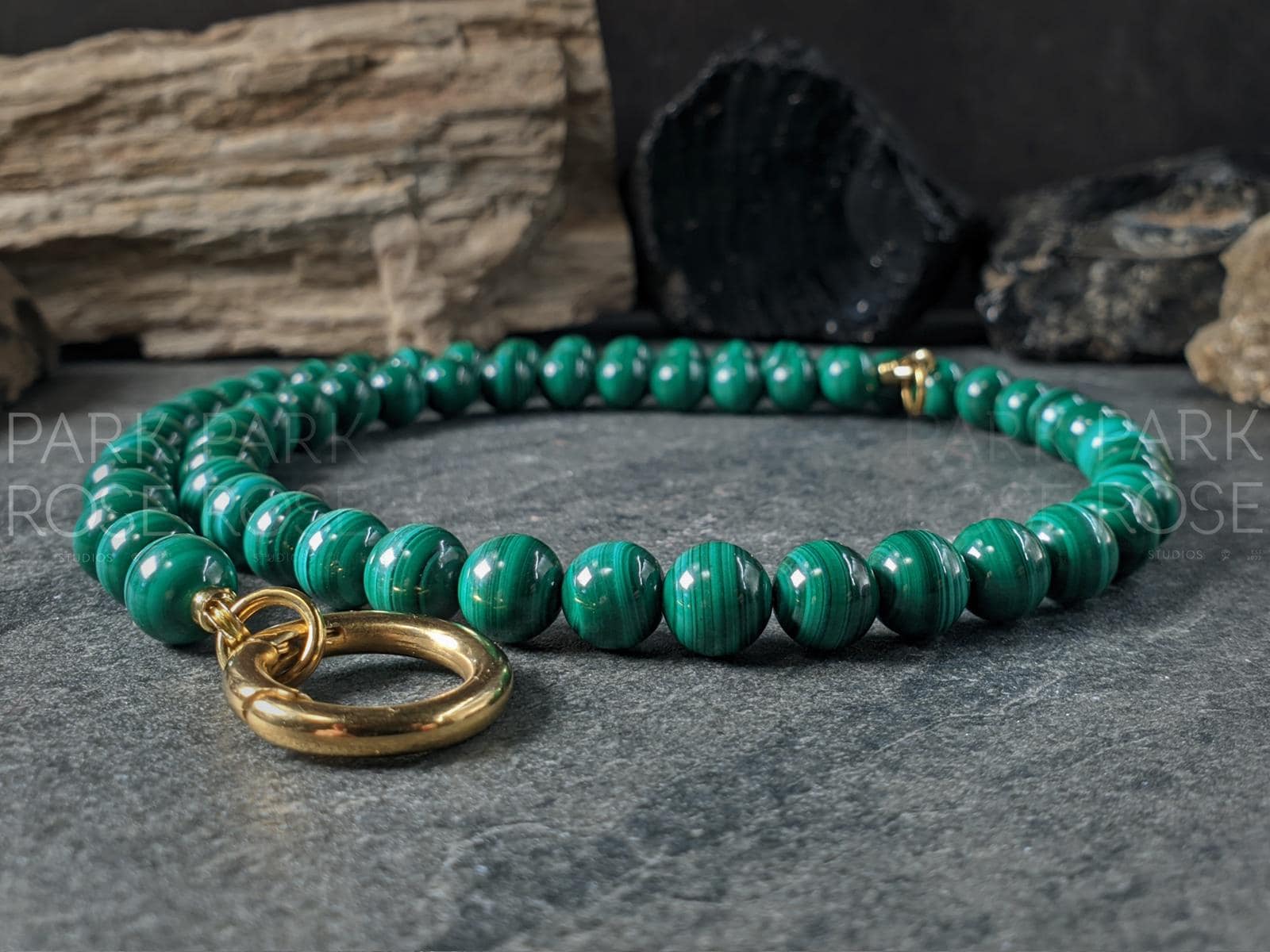 Congo Malachite Carabiner Necklace (8mm)