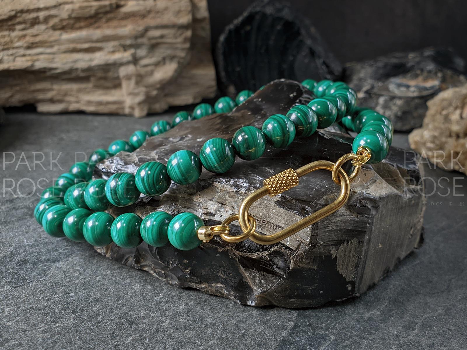 Congo Malachite Carabiner Necklace (8mm)