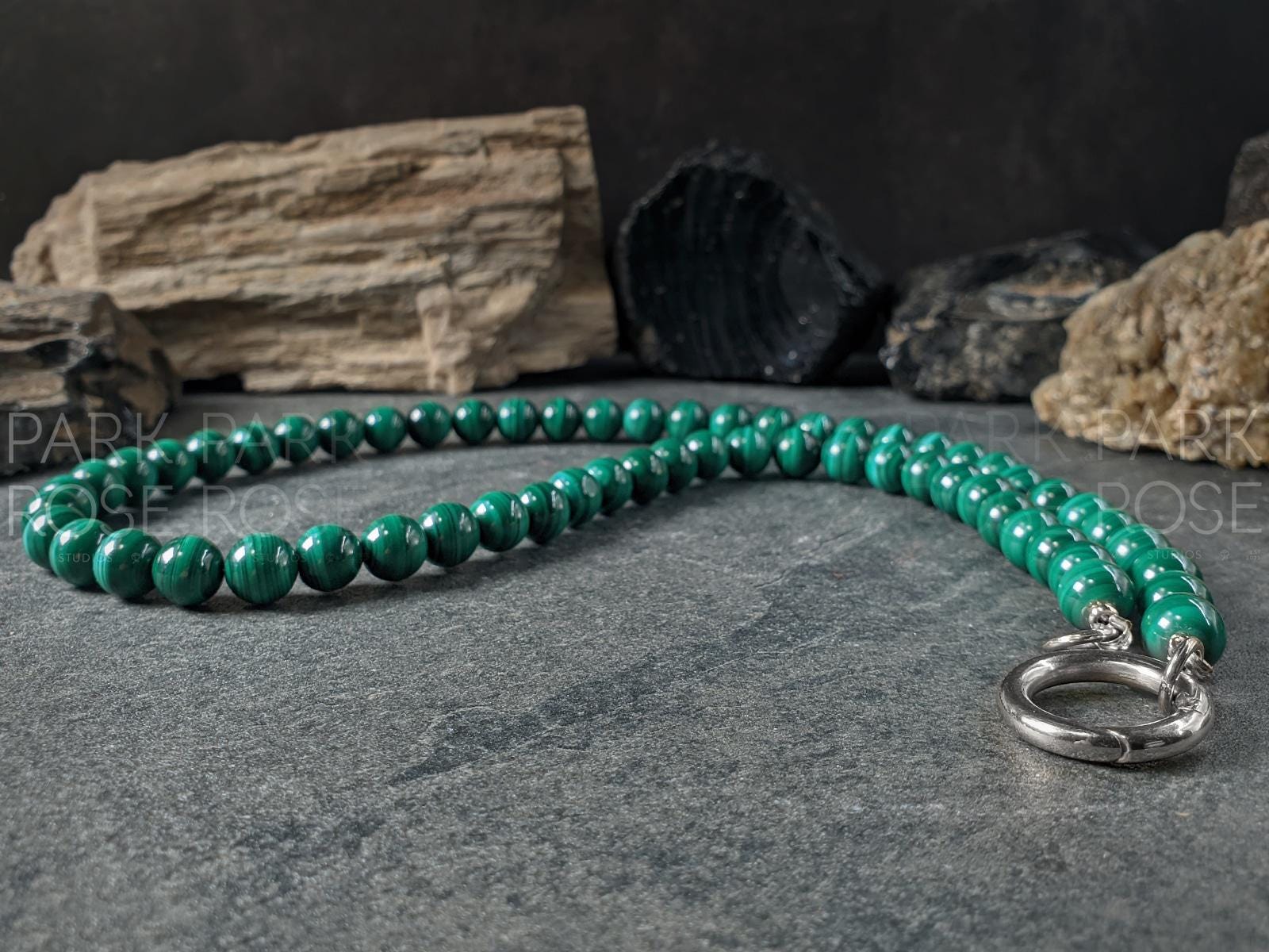 Congo Malachite Carabiner Necklace (8mm)