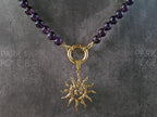 Sunburst Caribiner Necklace, Citrine or Amethyst, Sun Pendant