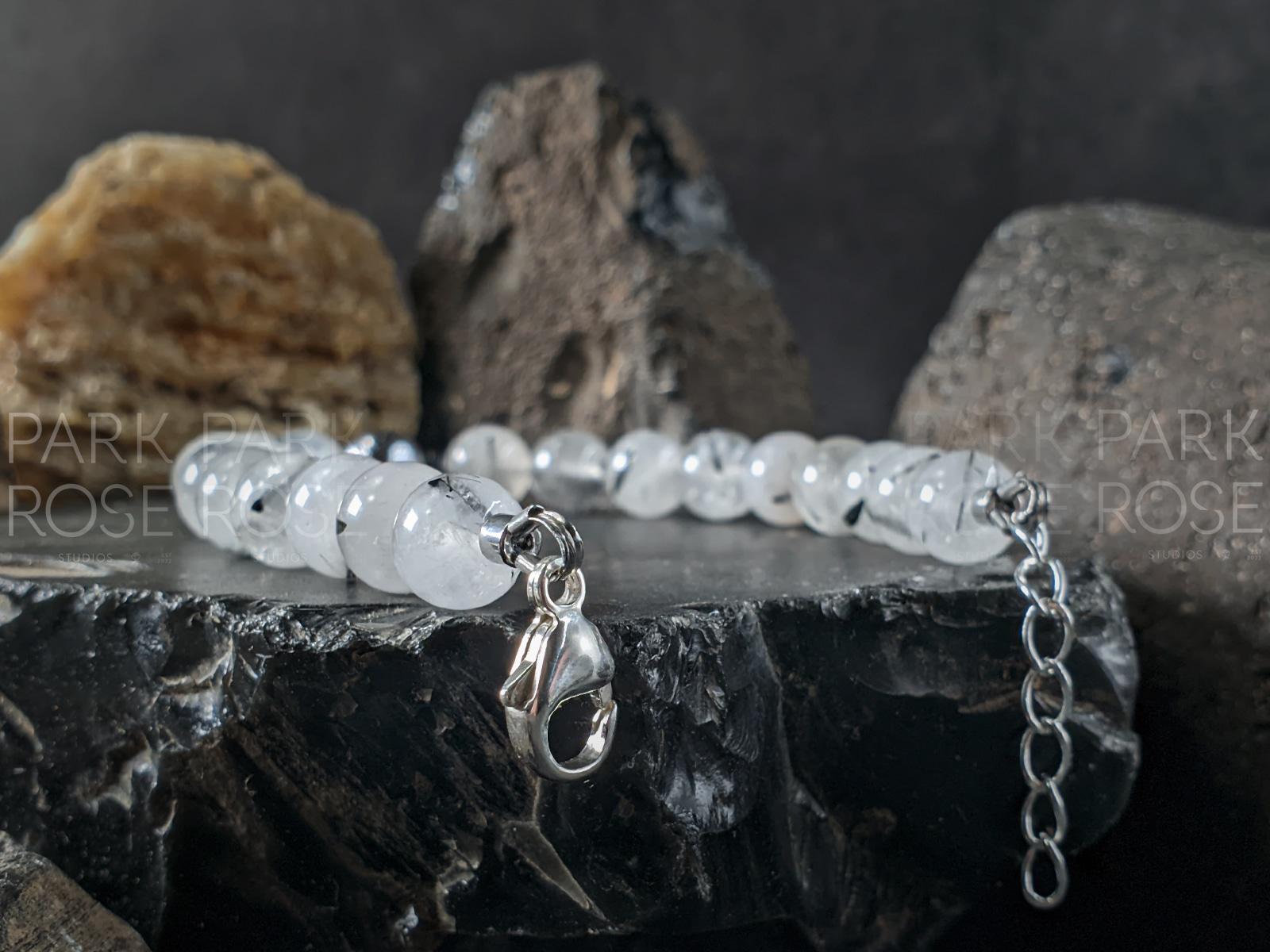 Natural Tourmalinated Quartz/Black Rutilated Quartz Meteorite Bracelet (8mm)