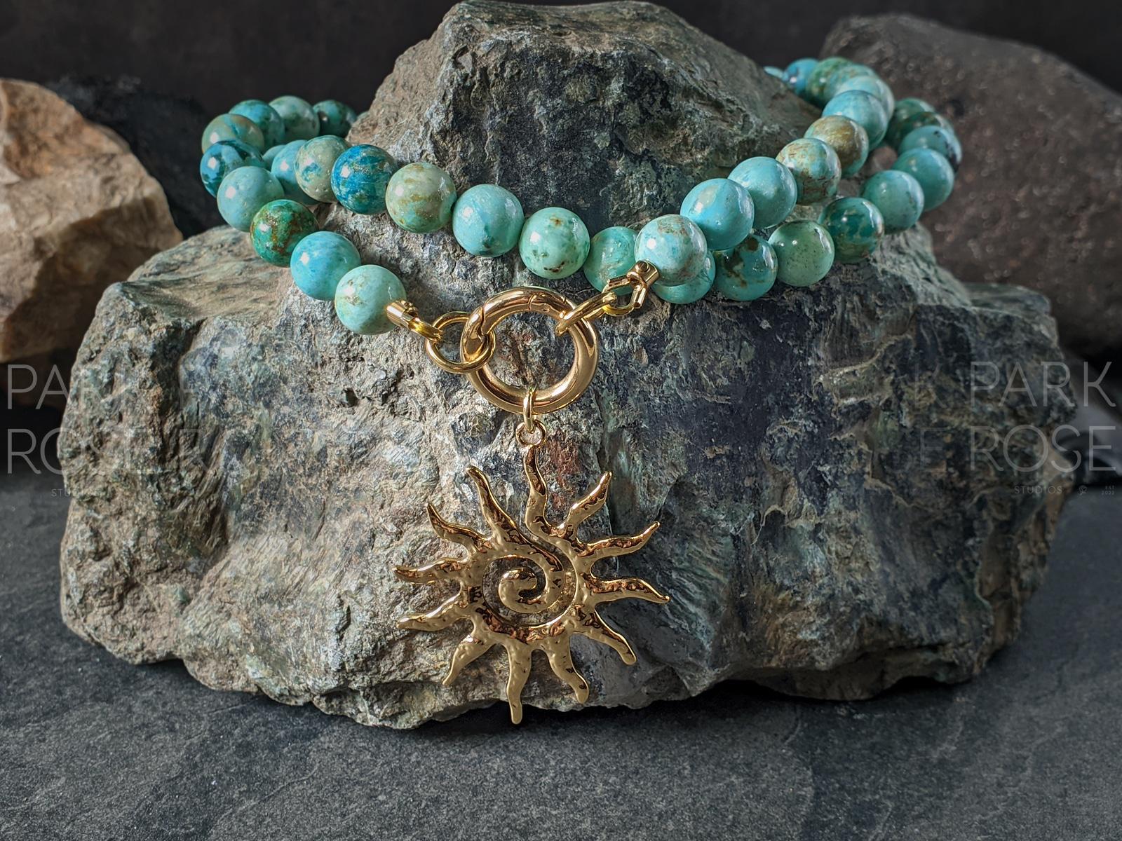 Peruvian Turquoise Carabiner Necklace: Stainless Steel Elephant Charm (8mm)