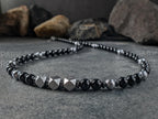 Brazil Black Tourmaline Gemstone Necklace: Gibeon Meteorite Beads (6mm)