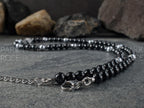 Brazil Black Tourmaline Gemstone Necklace: Gibeon Meteorite Beads (6mm)