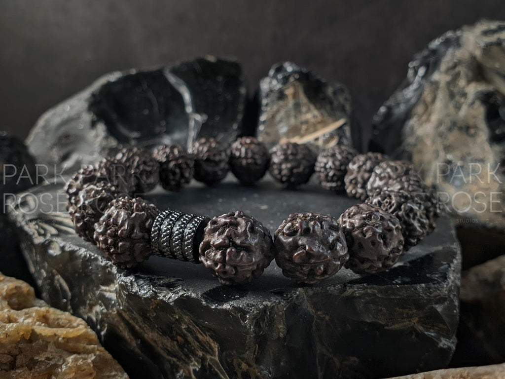 Nepal Rudraksha Dark Brown Mala Prayer Bead Bracelet (10/12mm)