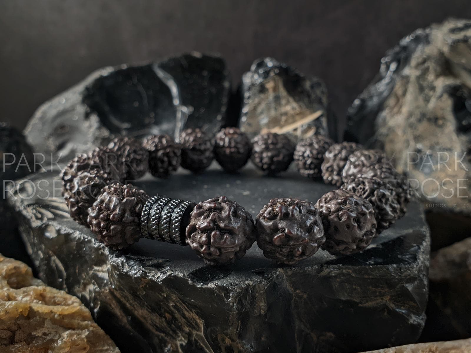 Nepal Rudraksha Dark Brown Mala Prayer Bead Bracelet (10/12mm)