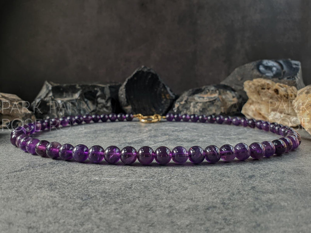 Electroplated Natural Keshi Pearl Pendant Brazil Dark Amethyst Carabiner Necklace (8mm)