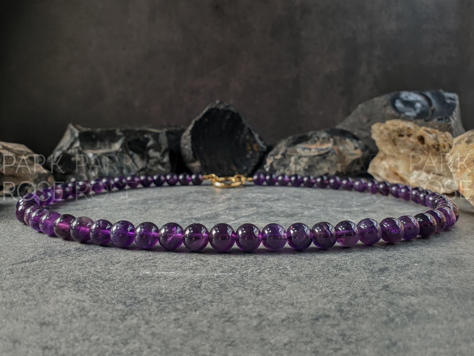 Electroplated Natural Keshi Pearl Pendant Brazil Dark Amethyst Carabiner Necklace (8mm)