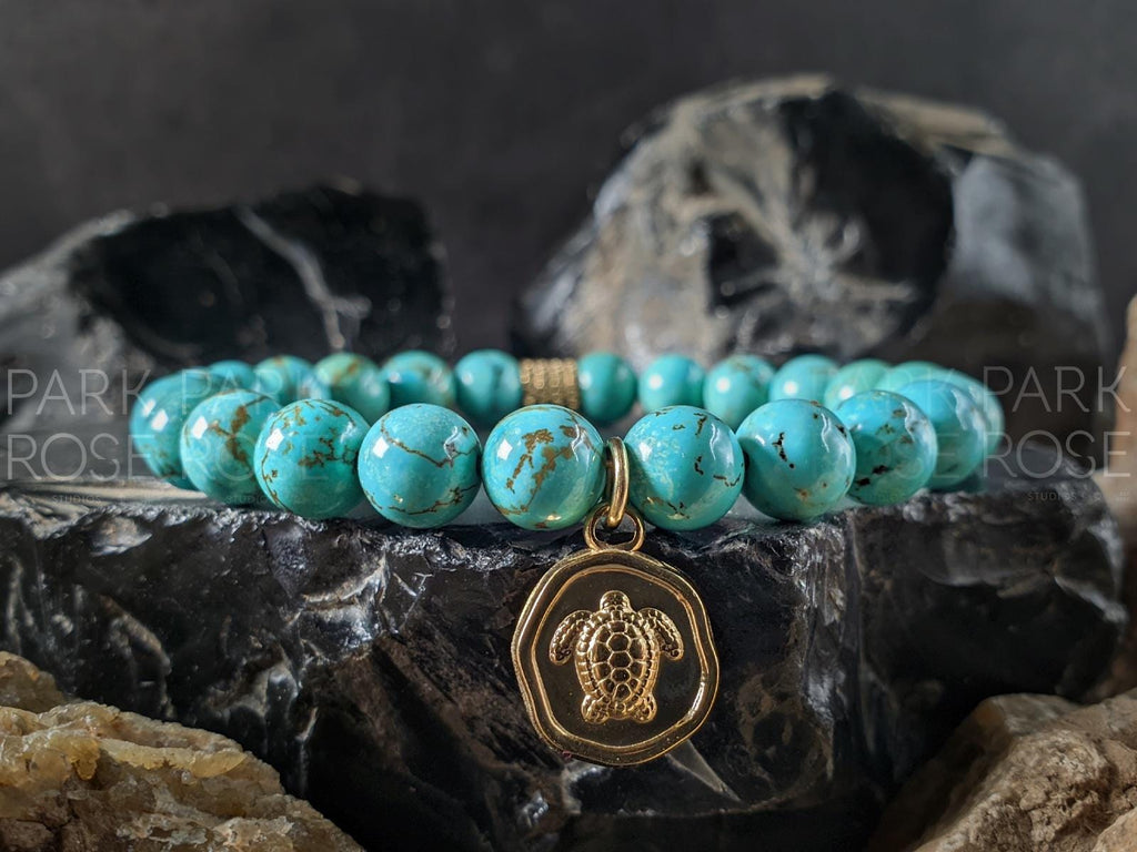 Natural Turquoise Turtle Beaded Bracelet (8mm)
