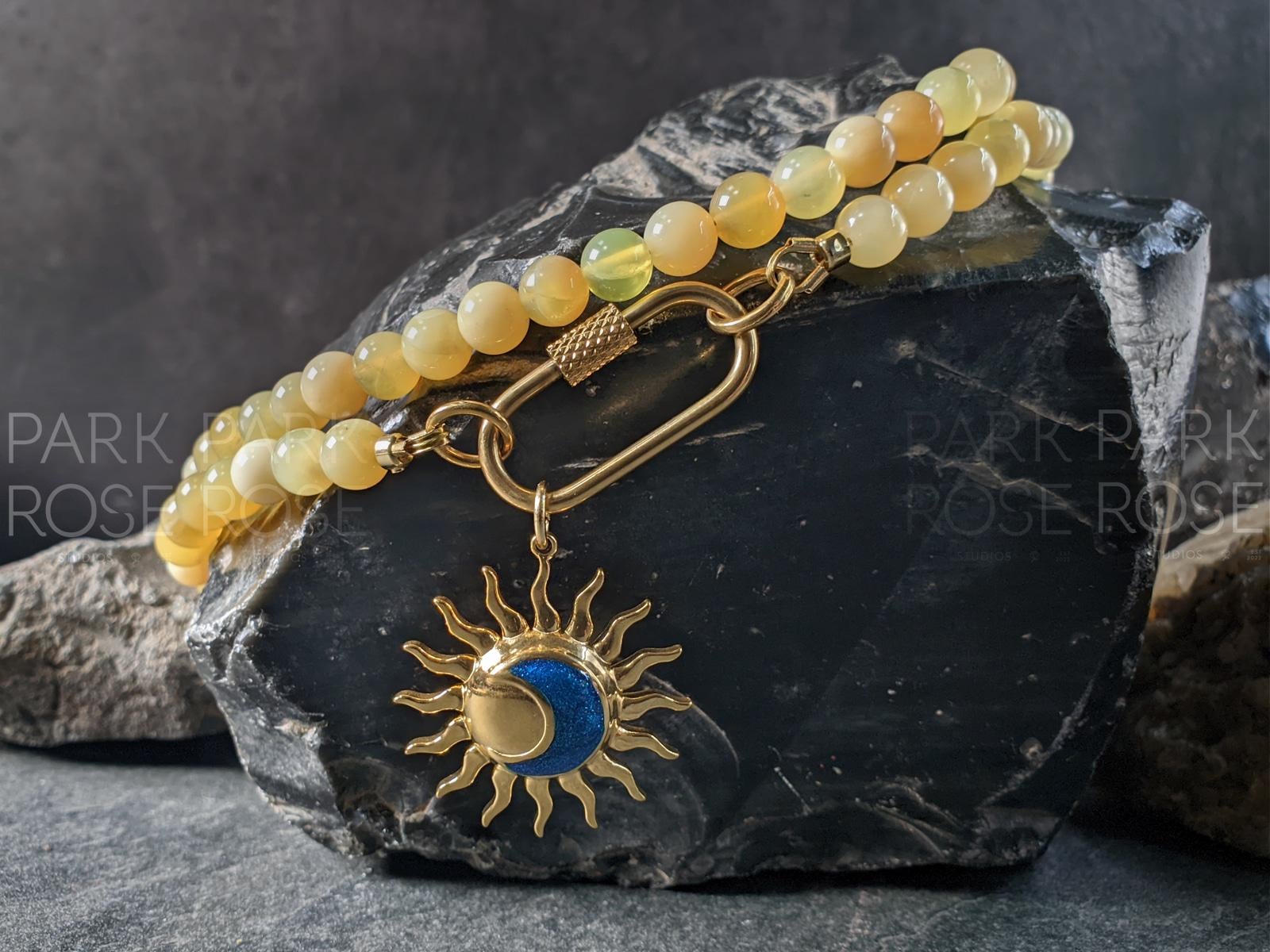 Australian Yellow Opal Carabiner Necklace With Medallion Charm