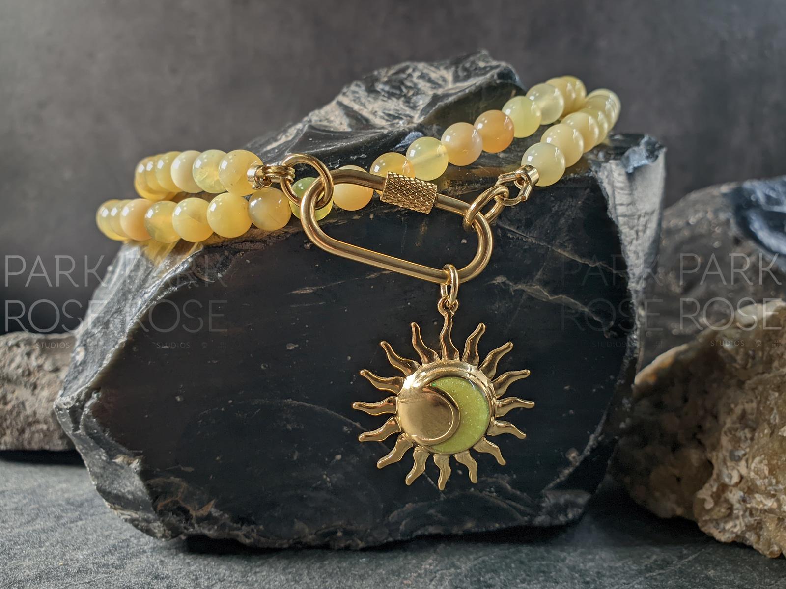 Australian Yellow Opal Carabiner Necklace With Medallion Charm