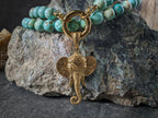Peruvian Turquoise Carabiner Necklace: Stainless Steel Elephant Charm (8mm)