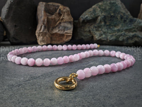 AAAA Natural Nigeria Kunzite Spodumene Beaded Carabiner Necklace (8mm)