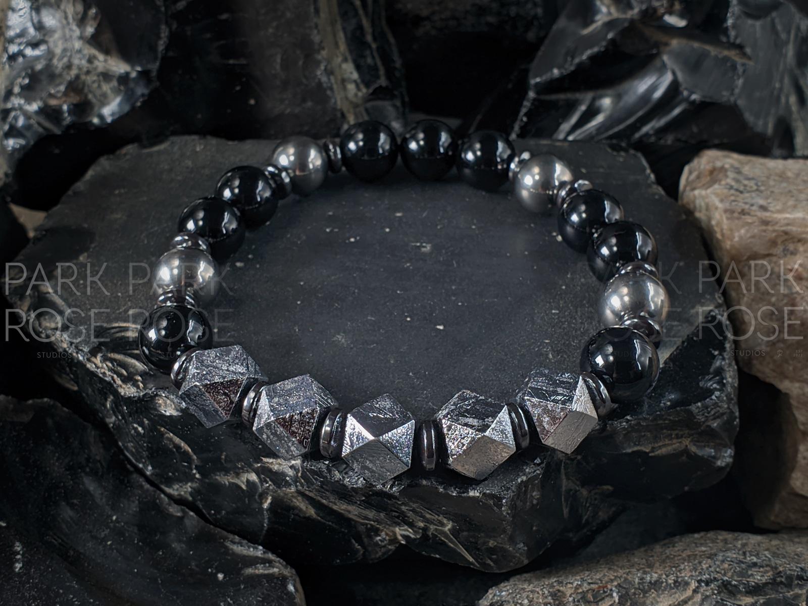 Uruguay Black Onyx, Titanium, Meteorite, Hematite Bracelet (10mm)