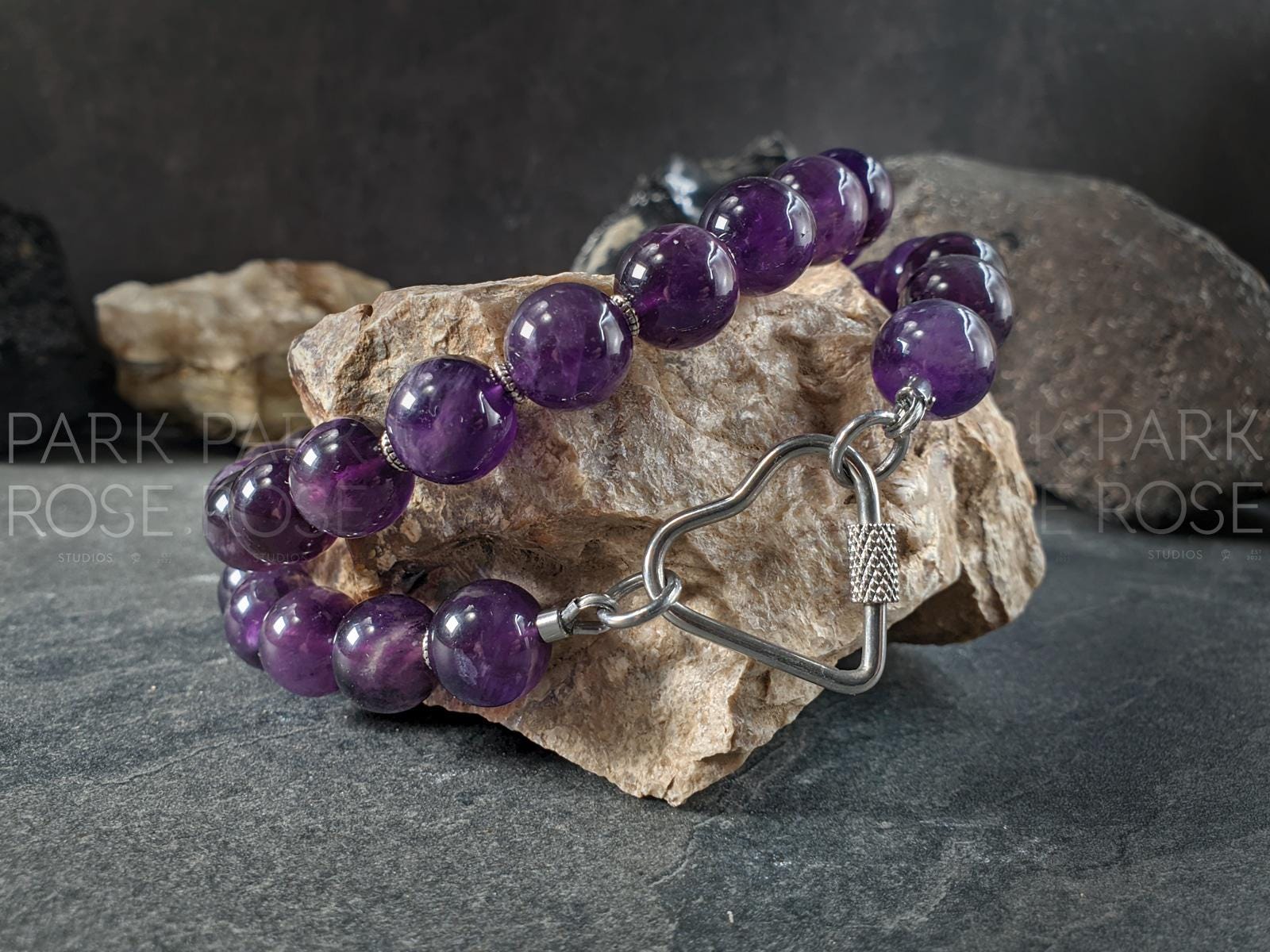 Brazil Dark Amethyst Carabiner Necklace (12mm)