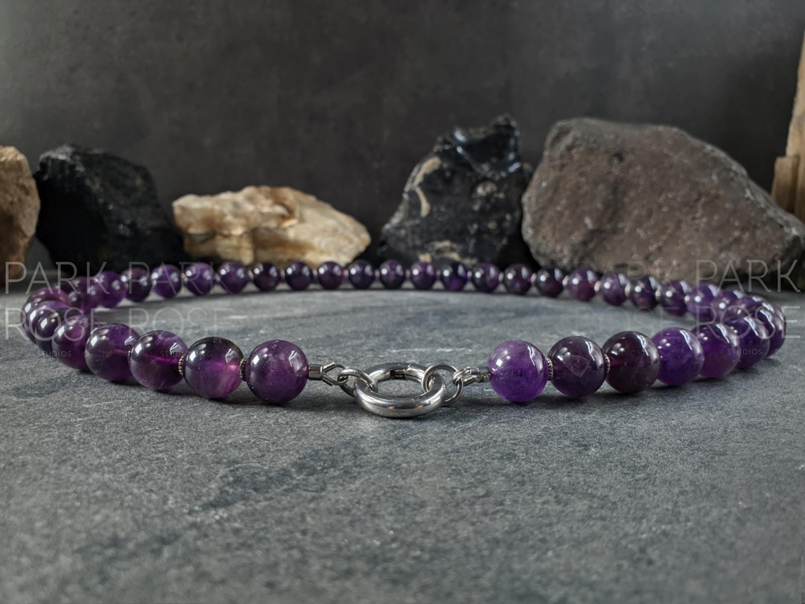 Brazil Dark Amethyst Carabiner Necklace (12mm)