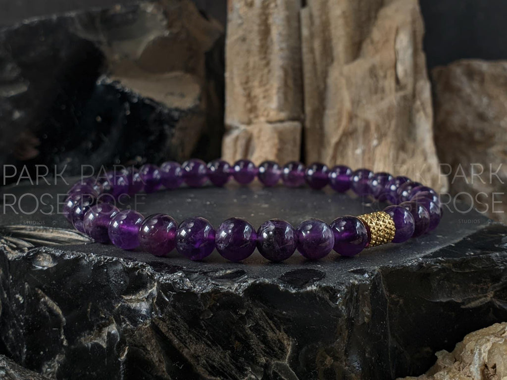 Natural Brazil Dark Amethyst Bracelet, 6mm, 8mm, 10mm or 12mm