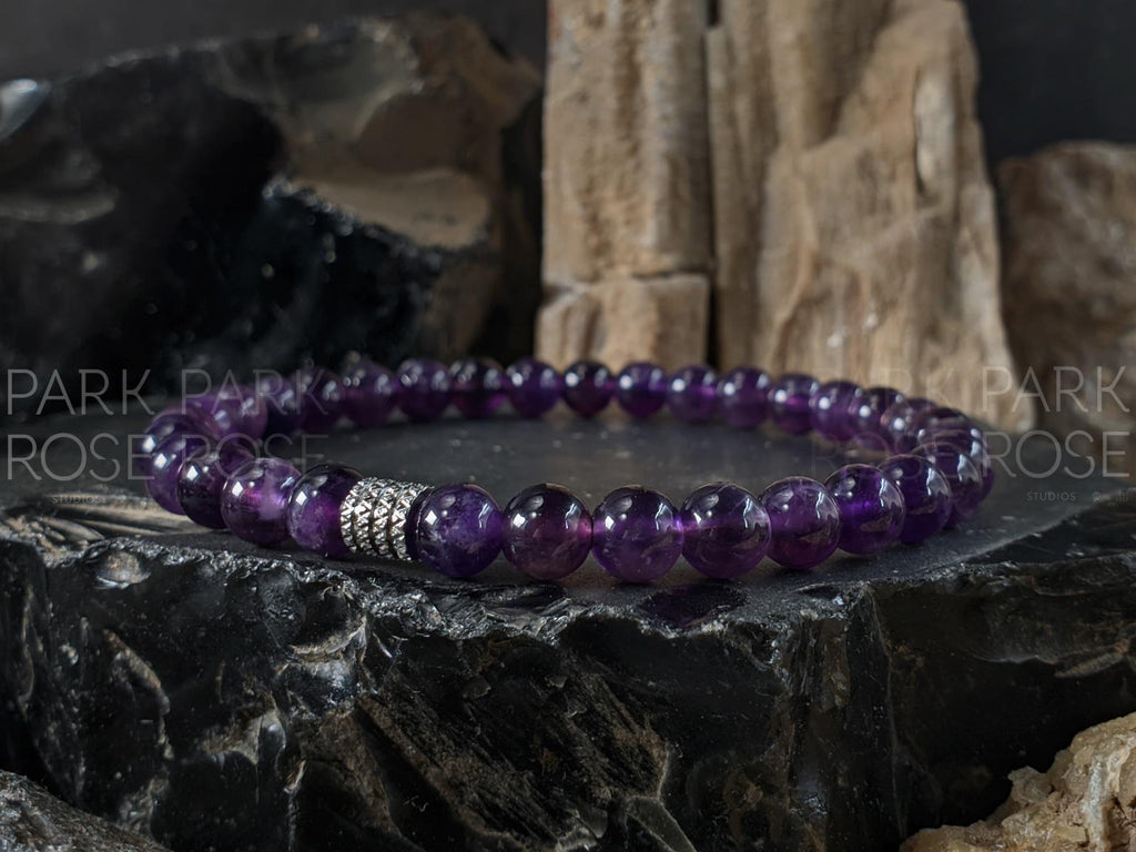 Natural Brazil Dark Amethyst Bracelet, 6mm, 8mm, 10mm or 12mm