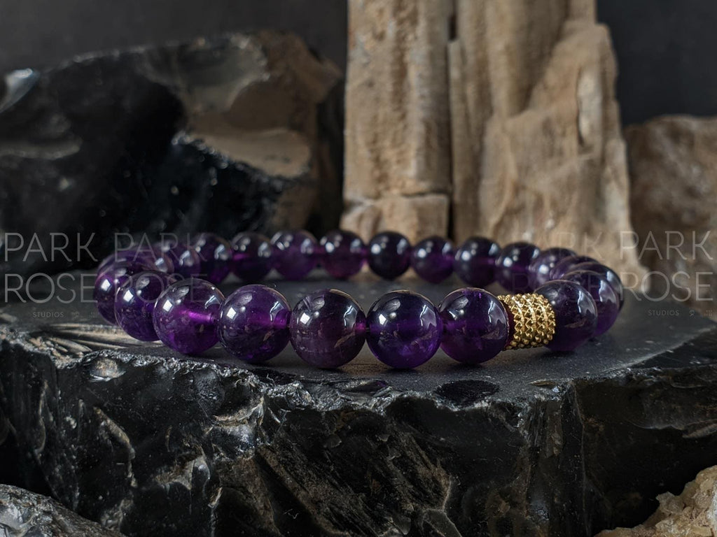 Natural Brazil Dark Amethyst Bracelet, 6mm, 8mm, 10mm or 12mm