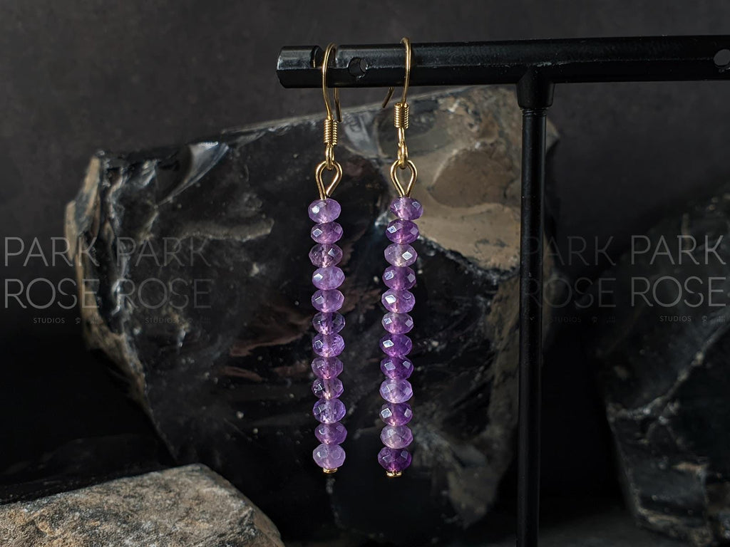 Natural AAA Brazil Amethyst Earrings, Dainty Faceted Rondelle