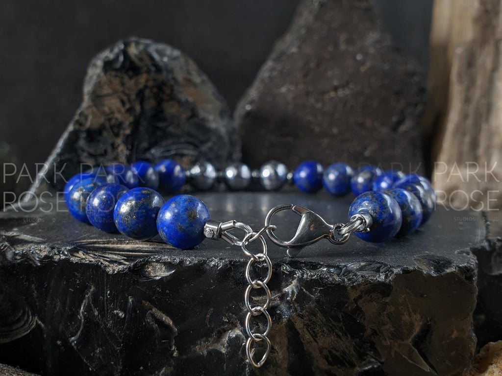 Chilean Lapis Lazuli Meteorite Clasped Bracelet (8mm)