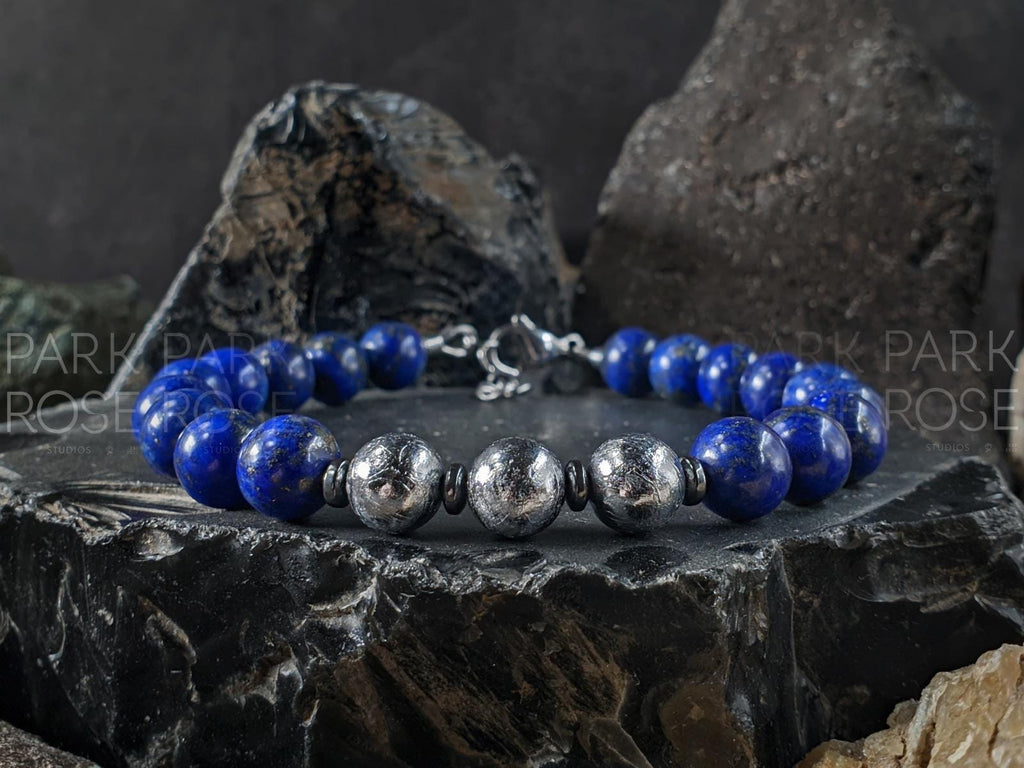 Chilean Lapis Lazuli Meteorite Clasped Bracelet (8mm)