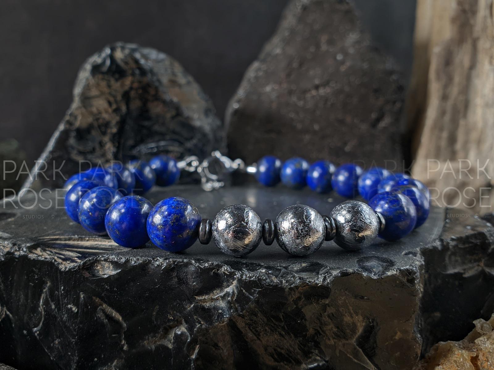 Chilean Lapis Lazuli Meteorite Clasped Bracelet (8mm)