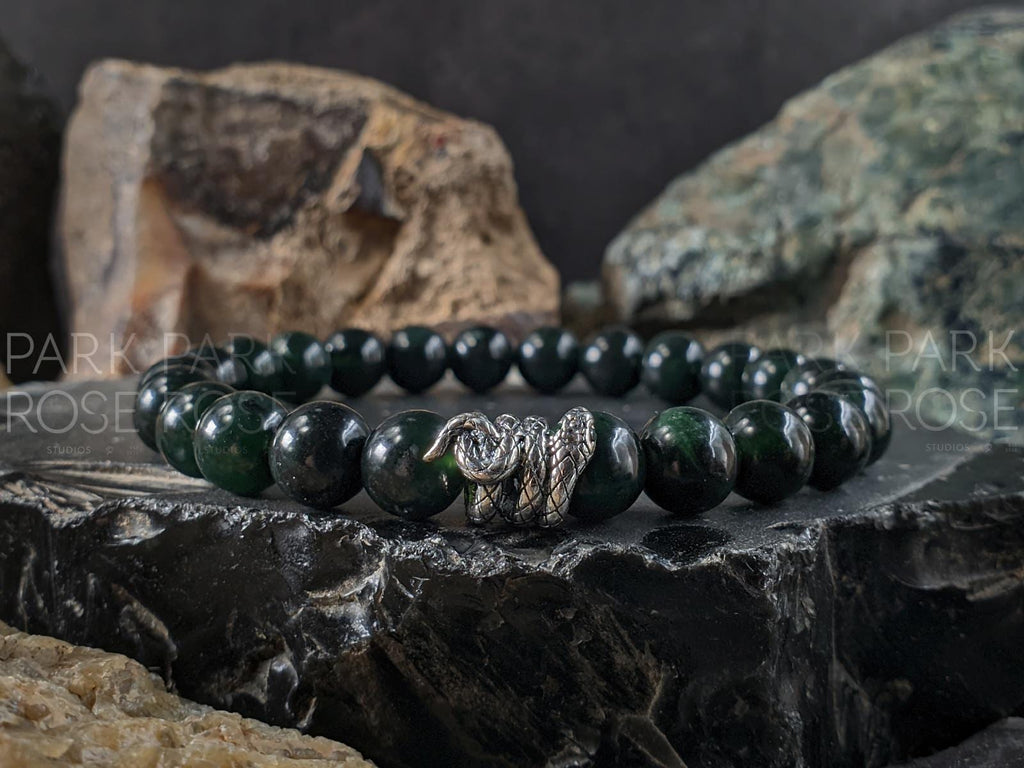 Natural Untreated Myanmar Black Jade Bracelet (8/10mm)