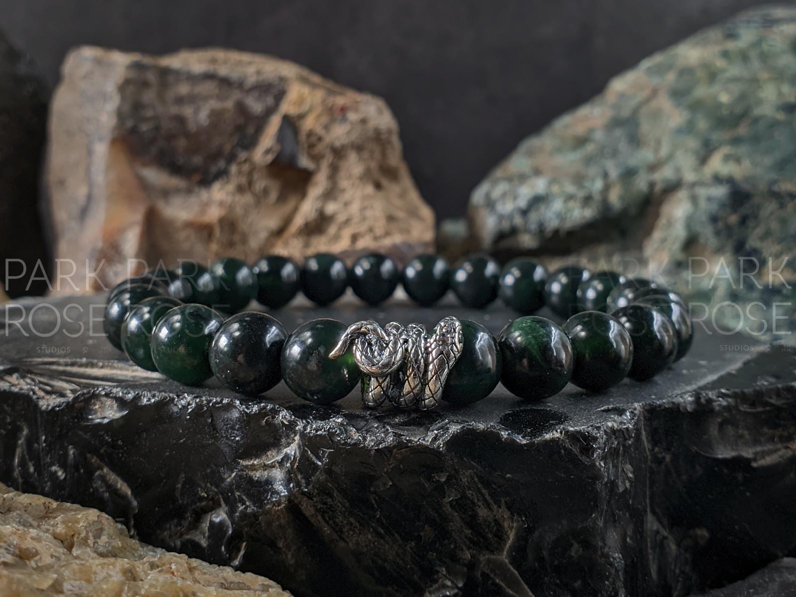 Natural Untreated Myanmar Black Jade Bracelet (8/10mm)