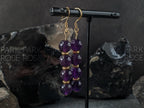 Natural Brazil Dark Amethyst Gemstone Earrings: Stainless Steel
