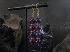 Natural Brazil Dark Amethyst Gemstone Earrings: Stainless Steel