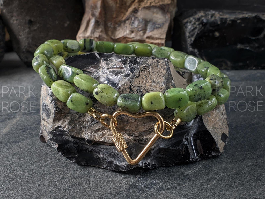Natural Untreated Canadian Jade Nugget Carabiner Necklace