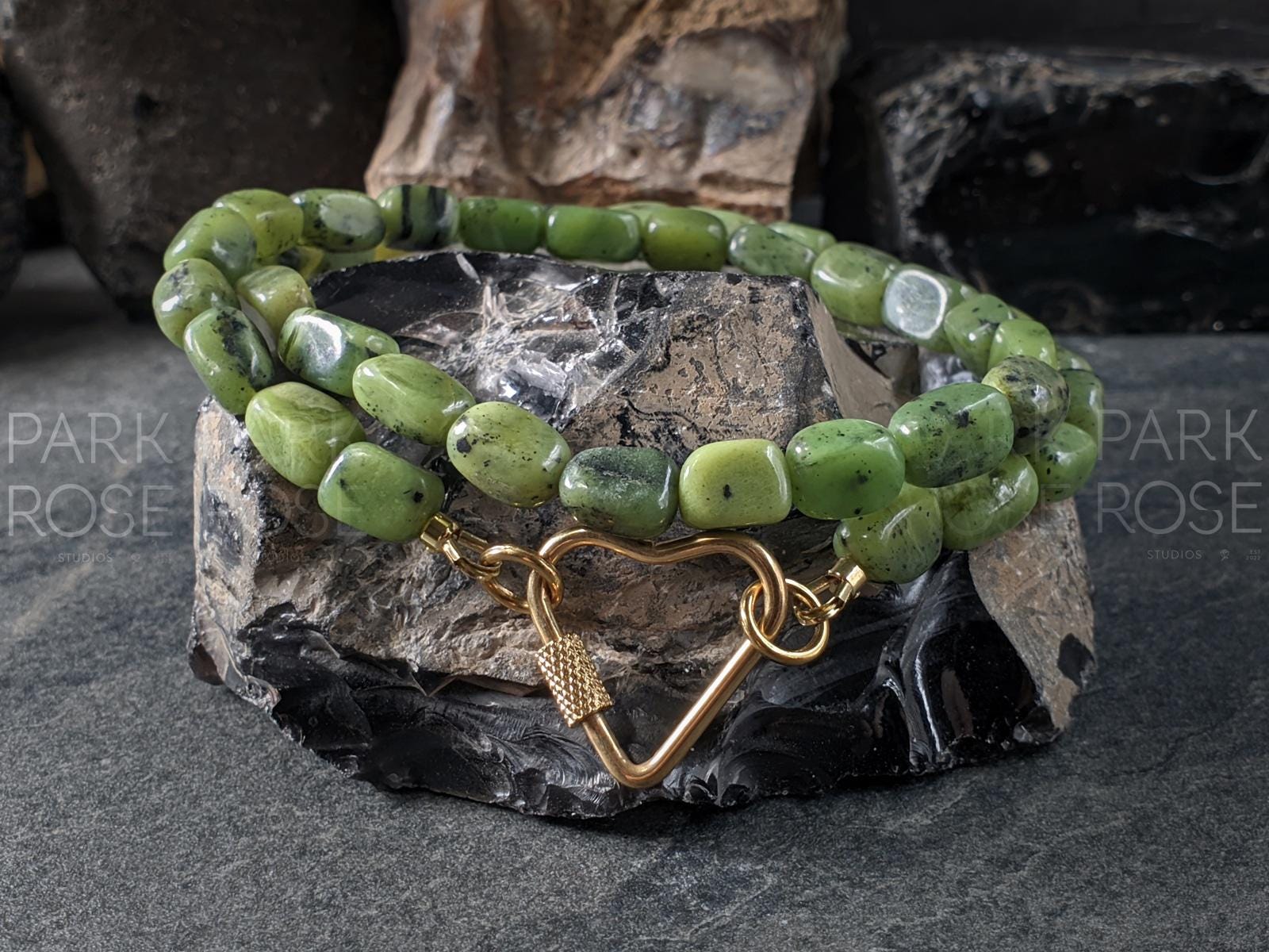 Natural Untreated Canadian Jade Nugget Carabiner Necklace