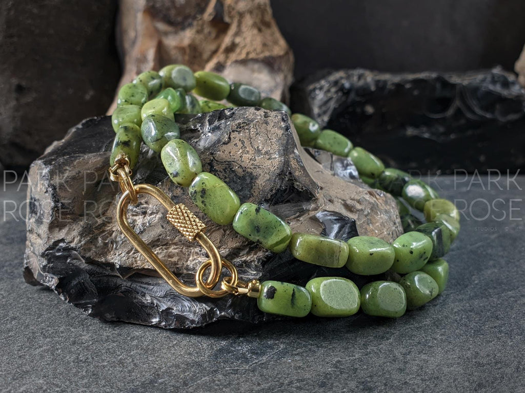 Natural Untreated Canadian Jade Nugget Carabiner Necklace