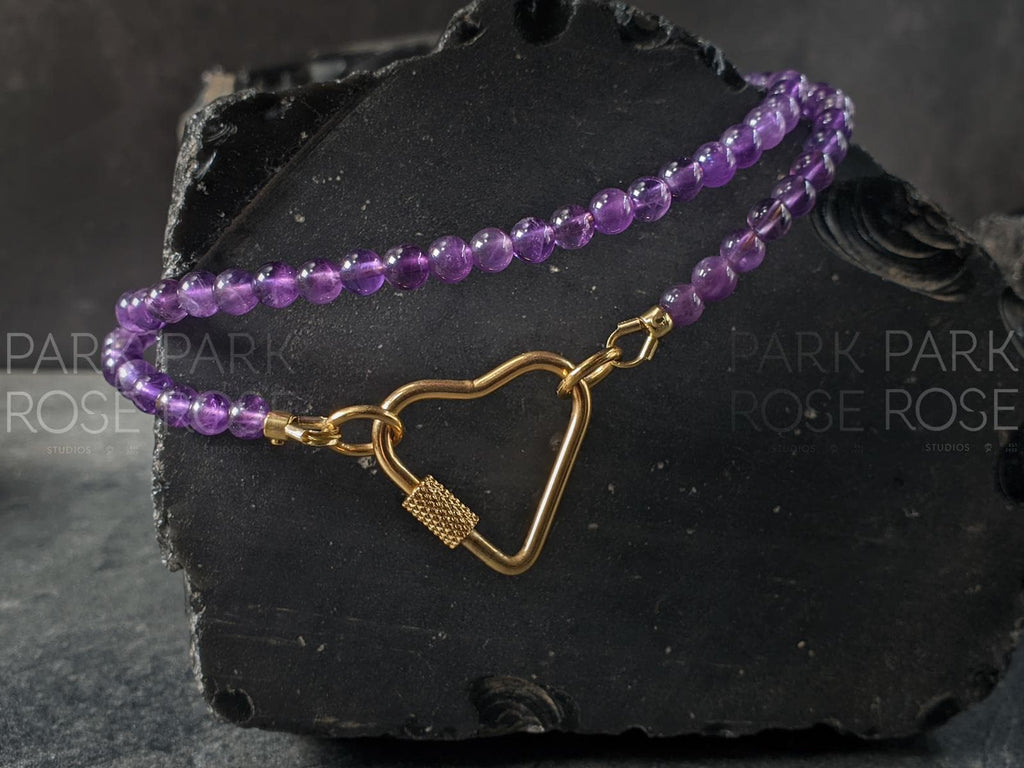 Dainty Brazil Amethyst Necklace: Baroque Pearl Pendant (4mm)