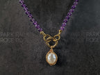 Dainty Brazil Amethyst Necklace: Baroque Pearl Pendant (4mm)