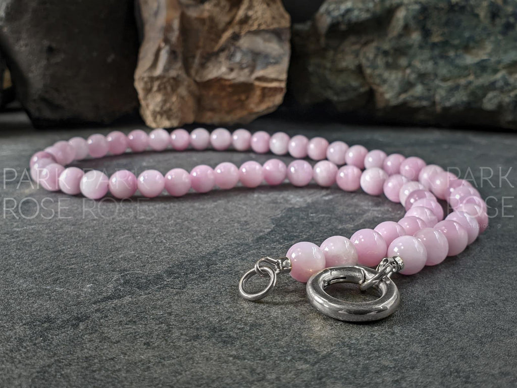 AAAA Natural Nigeria Kunzite Spodumene Beaded Carabiner Necklace (8mm)