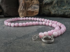 AAAA Natural Nigeria Kunzite Spodumene Beaded Carabiner Necklace (8mm)